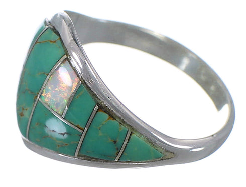 Turquoise And Opal Authentic Sterling Silver Ring Size 8-1/2 AX52304